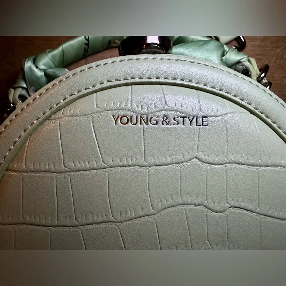 Mint Green Croc-Embossed Mini Bag - Picture 4 of 16